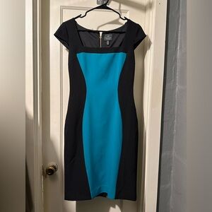 ADRIANNA PAPELL Teal and Black Midi Dress Size 6